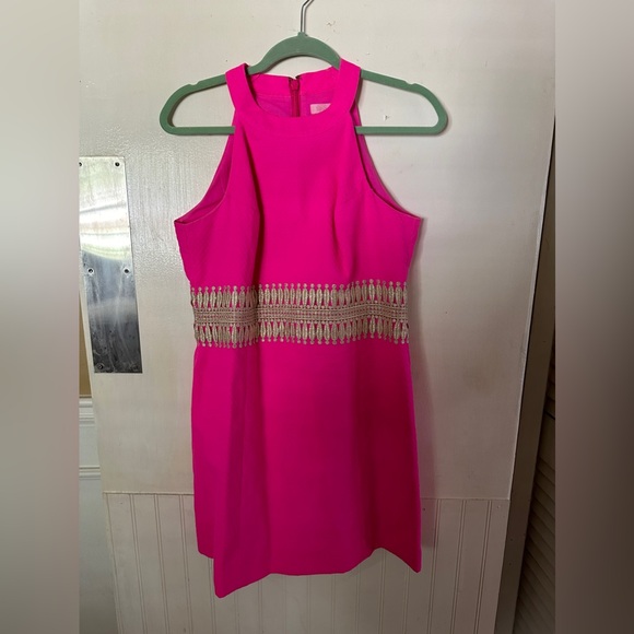 Lilly Pulitzer sleeveless hot pink w gold accent! Very elegant! Great condition! - Picture 1 of 4